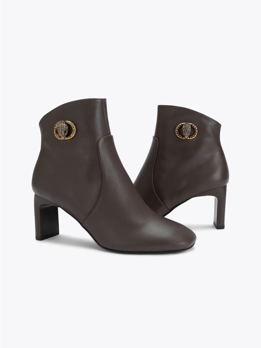 Kurt Geiger Dark Brown Leather Ankle Boots with Gold Medallion